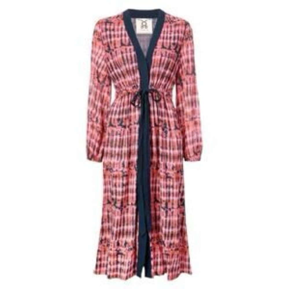 Figue Florence Tie Dye Pink Kimono Cotton Blend Long Sleeve Midi Dress
